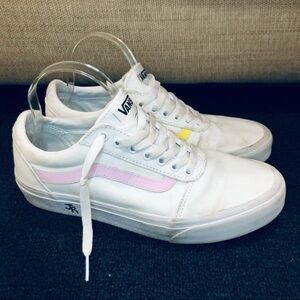 Vans White & Yellow & Pink Striped Lace-Up Sneakers Size 8.5
